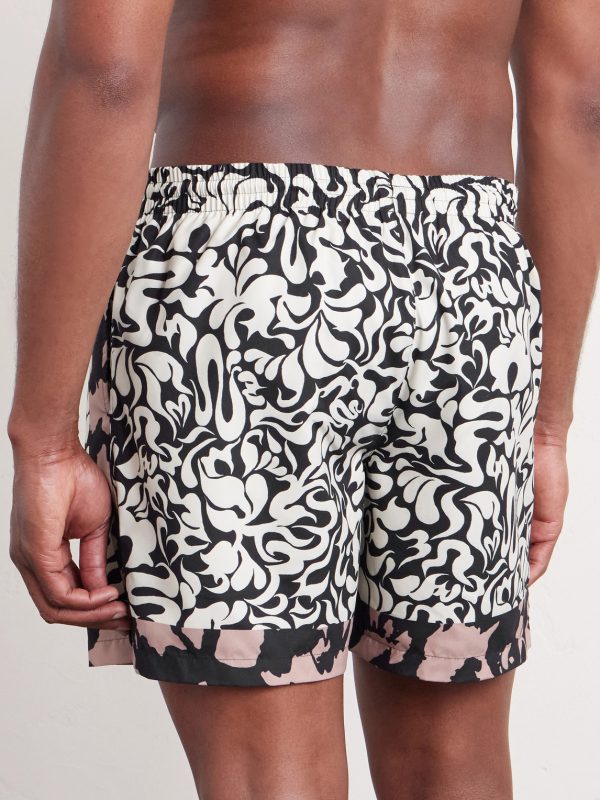 Straight-Leg Mid-Length Printed Swim Shorts - BK Straight-Leg Mid-Length Printed Swim Shorts - BK