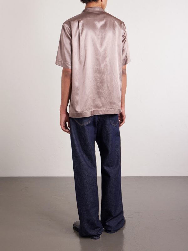 Convertible-Collar Embellished Satin Shirt - BK Convertible-Collar Embellished Satin Shirt - BK