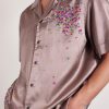 Convertible-Collar Embellished Satin Shirt - CU Convertible-Collar Embellished Satin Shirt - CU