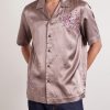 Convertible-Collar Embellished Satin Shirt - FR Convertible-Collar Embellished Satin Shirt - FR