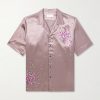 Convertible-Collar Embellished Satin Shirt Convertible-Collar Embellished Satin Shirt