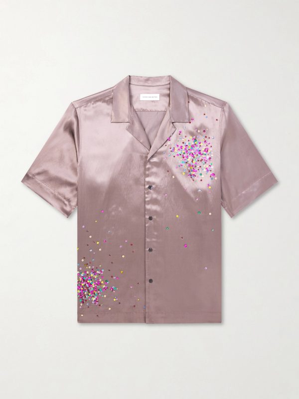 Convertible-Collar Embellished Satin Shirt Convertible-Collar Embellished Satin Shirt