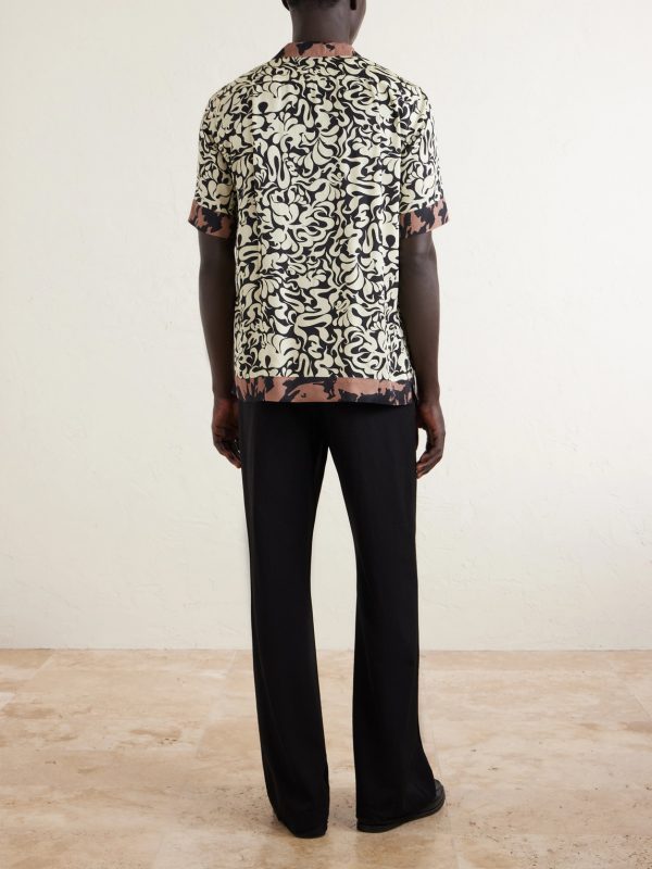 Camp-Collar Printed Satin Shirt - BK Camp-Collar Printed Satin Shirt - BK