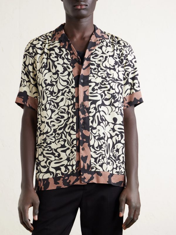 Camp-Collar Printed Satin Shirt - FR Camp-Collar Printed Satin Shirt - FR