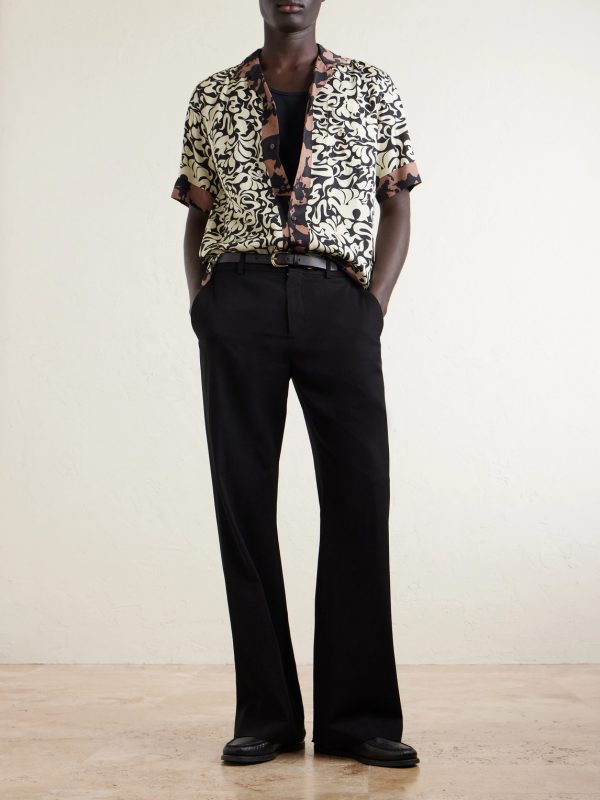 Camp-Collar Printed Satin Shirt - OU Camp-Collar Printed Satin Shirt - OU