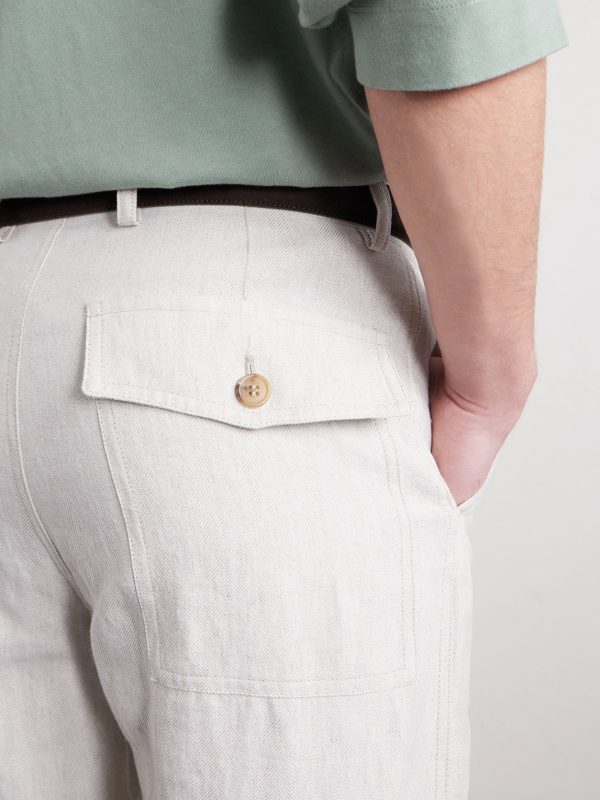 Straight-Leg Herringbone Cotton-Blend Trousers - CU Straight-Leg Herringbone Cotton-Blend Trousers - CU