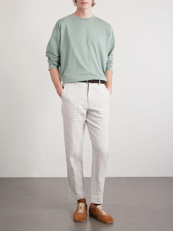 Straight-Leg Herringbone Cotton-Blend Trousers - OU Straight-Leg Herringbone Cotton-Blend Trousers - OU