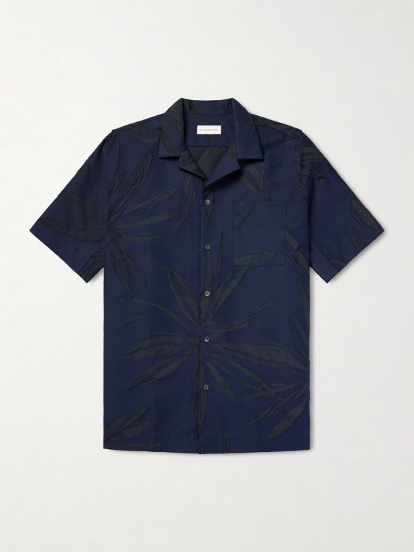 Camp-Collar Floral-Print Cotton-Blend Shirt