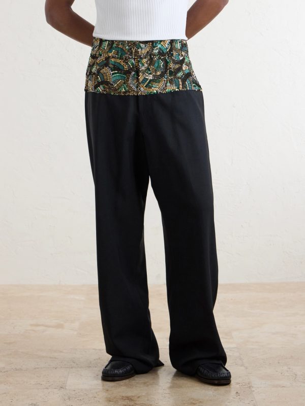 Pablo Embellished Cotton and Wool-Blend Trousers - FR Pablo Embellished Cotton and Wool-Blend Trousers - FR