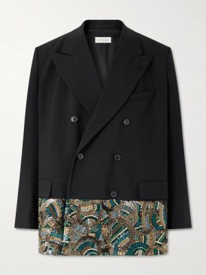 Double-Breasted Embellished Wool Blazer