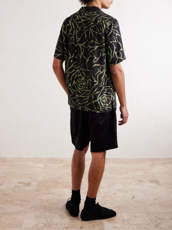 Camp-Collar Printed Twill Shirt - BK