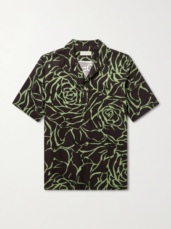 Camp-Collar Printed Twill Shirt