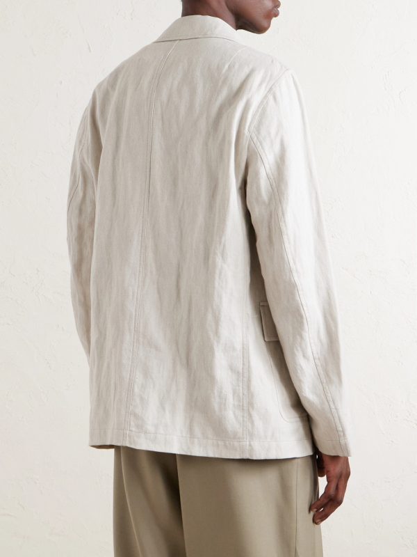 Metallic Herringbone Cotton and Linen-Blend Jacket - BK
