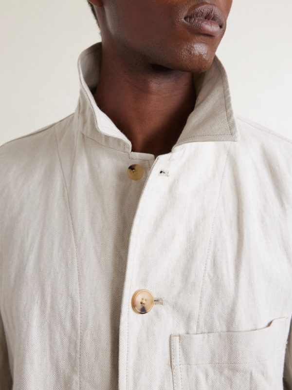 Metallic Herringbone Cotton and Linen-Blend Jacket - CU