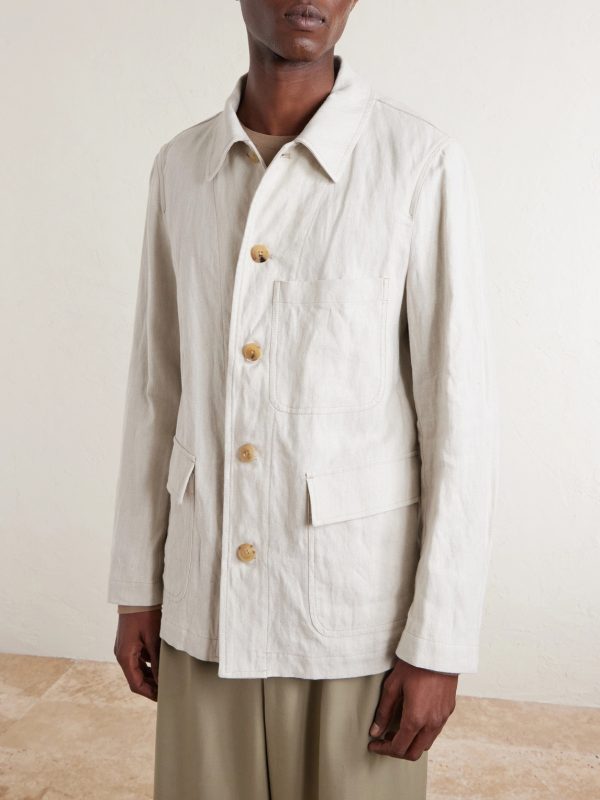 Metallic Herringbone Cotton and Linen-Blend Jacket - FR