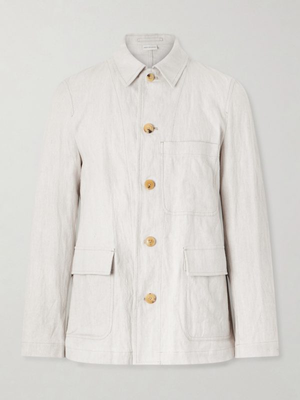 Metallic Herringbone Cotton and Linen-Blend Jacket