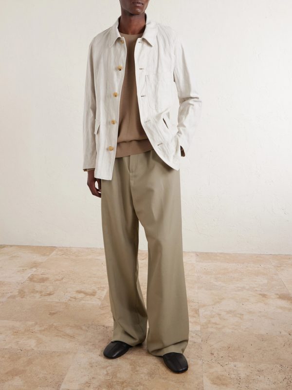Metallic Herringbone Cotton and Linen-Blend Jacket - OU