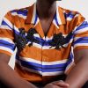 Carltone Camp-Collar Striped Embellished Satin Shirt - CU Carltone Camp-Collar Striped Embellished Satin Shirt - CU