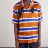 Carltone Camp-Collar Striped Embellished Satin Shirt - FR Carltone Camp-Collar Striped Embellished Satin Shirt - FR