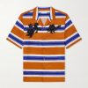 Carltone Camp-Collar Striped Embellished Satin Shirt Carltone Camp-Collar Striped Embellished Satin Shirt