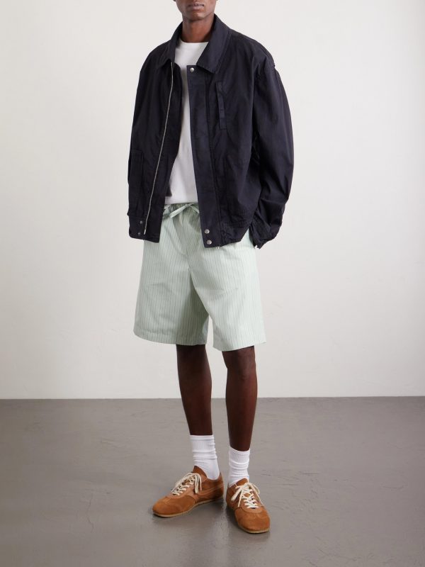Straight-Leg Striped Cotton-Poplin Drawstring Shorts - OU Straight-Leg Striped Cotton-Poplin Drawstring Shorts - OU