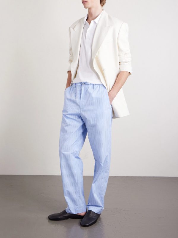 Straight-Leg Striped Cotton-Poplin Drawstring Trousers - OU Straight-Leg Striped Cotton-Poplin Drawstring Trousers - OU