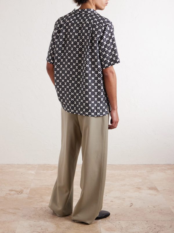 Cuban-Collar Printed Silk-Twill Shirt - BK Cuban-Collar Printed Silk-Twill Shirt - BK