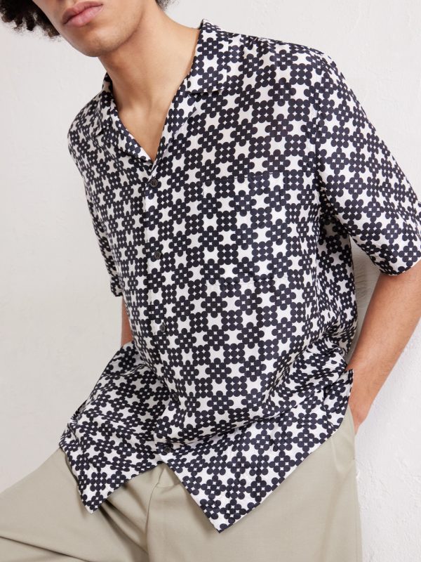 Cuban-Collar Printed Silk-Twill Shirt - CU Cuban-Collar Printed Silk-Twill Shirt - CU