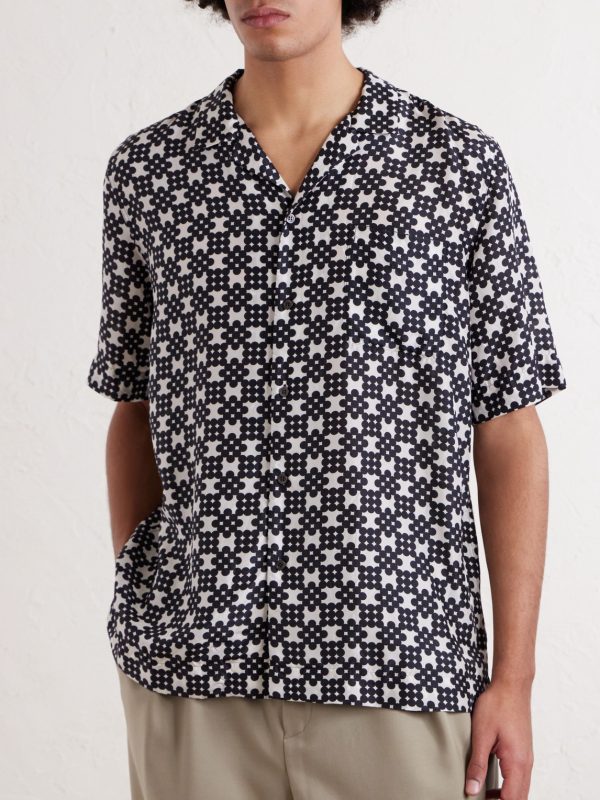 Cuban-Collar Printed Silk-Twill Shirt - FR Cuban-Collar Printed Silk-Twill Shirt - FR
