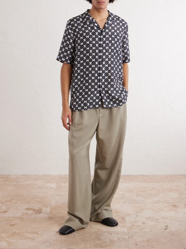 Cuban-Collar Printed Silk-Twill Shirt - OU Cuban-Collar Printed Silk-Twill Shirt - OU