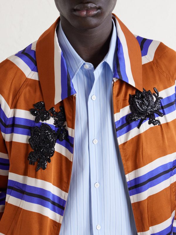 Vinny's Striped Embellished Satin Blouson Jacket - CU Vinny's Striped Embellished Satin Blouson Jacket - CU