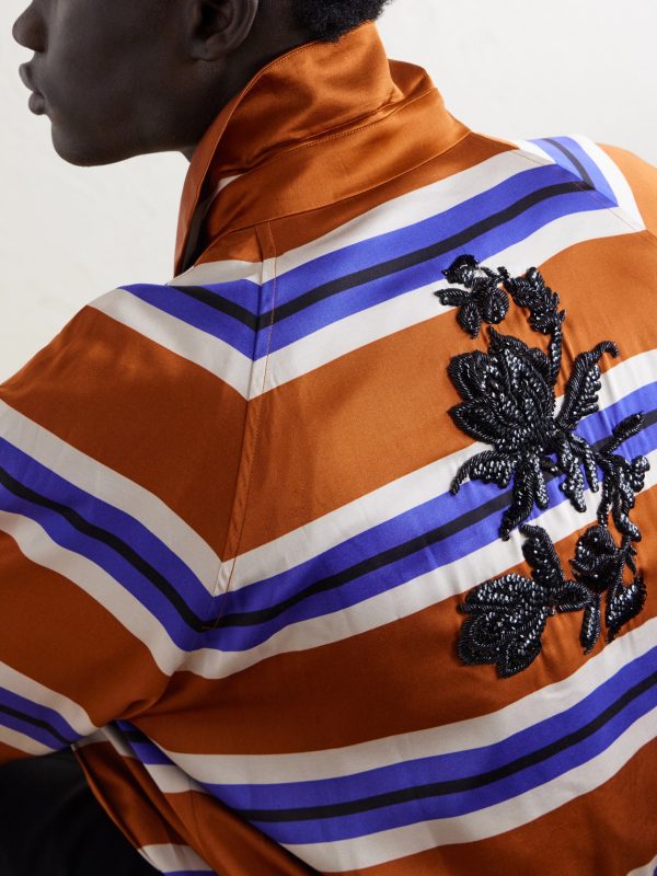 Vinny's Striped Embellished Satin Blouson Jacket - E1 Vinny's Striped Embellished Satin Blouson Jacket - E1