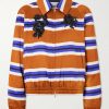 Vinny's Striped Embellished Satin Blouson Jacket Vinny's Striped Embellished Satin Blouson Jacket