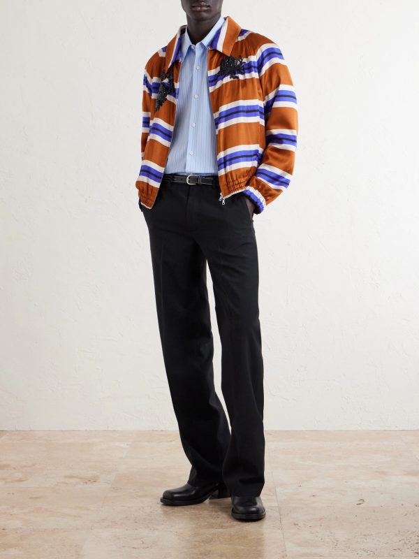 Vinny's Striped Embellished Satin Blouson Jacket - OU Vinny's Striped Embellished Satin Blouson Jacket - OU