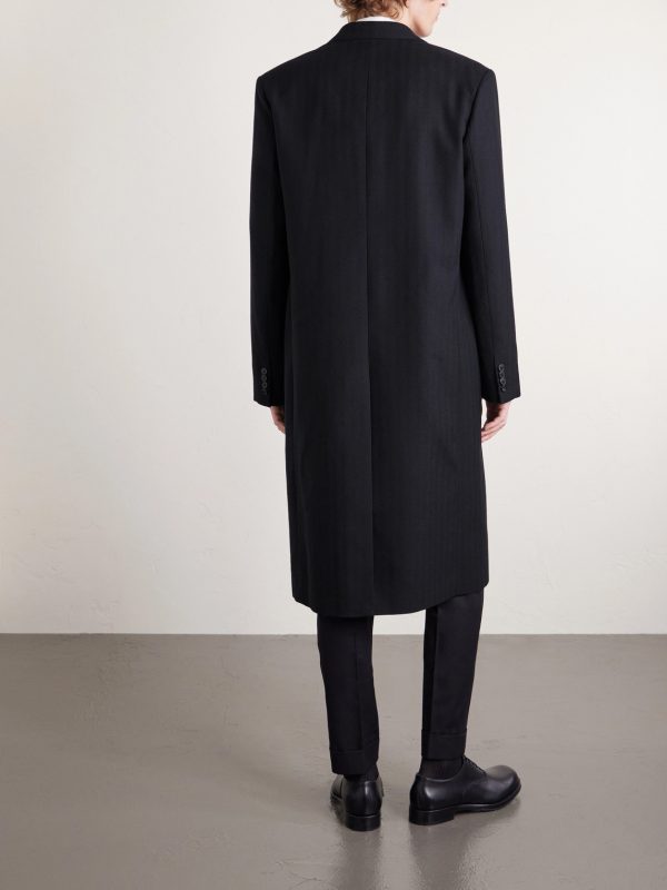 Double-Breasted Herringbone Cotton and Wool-Blend Coat - BK Double-Breasted Herringbone Cotton and Wool-Blend Coat - BK