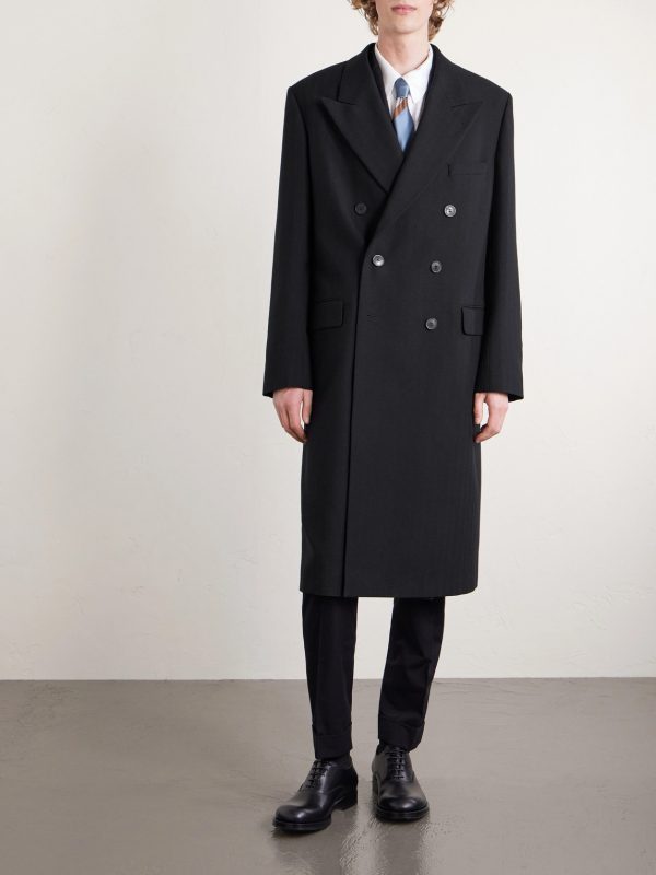 Double-Breasted Herringbone Cotton and Wool-Blend Coat - FR Double-Breasted Herringbone Cotton and Wool-Blend Coat - FR
