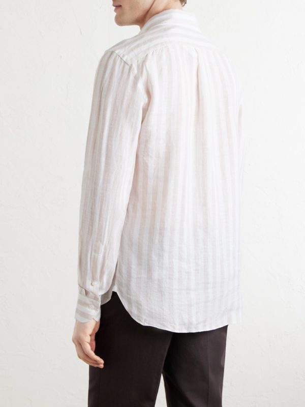 Button-Down Collar Striped Linen Shirt - BK Button-Down Collar Striped Linen Shirt - BK