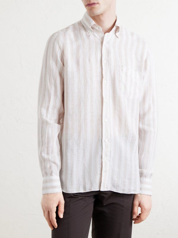 Button-Down Collar Striped Linen Shirt - FR Button-Down Collar Striped Linen Shirt - FR