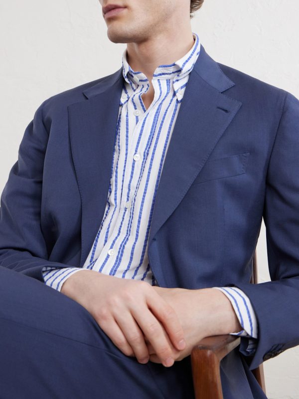 Button-Down Collar Striped Cotton-Seersucker Shirt - CU