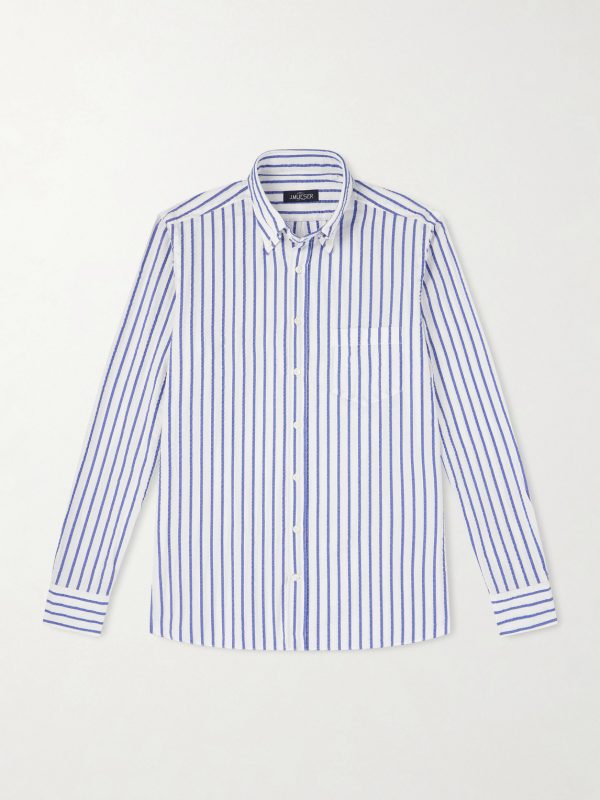 Button-Down Collar Striped Cotton-Seersucker Shirt