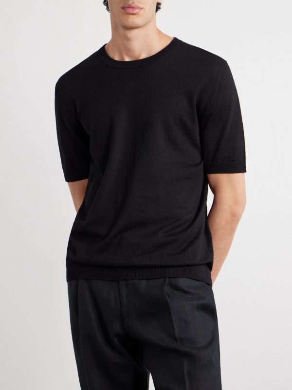 Knitted Linen and Cotton-Blend T-Shirt - FR Knitted Linen and Cotton-Blend T-Shirt - FR