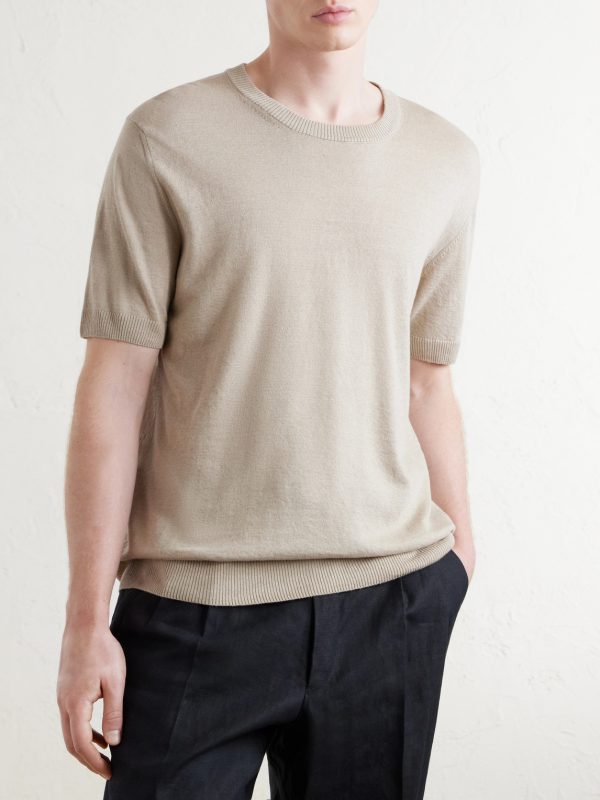 Knitted Linen and Cotton-Blend T-Shirt - FR