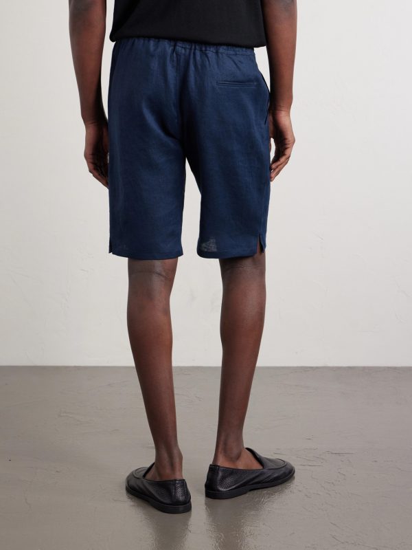 Drawstring Linen Straight-leg Shorts - BK