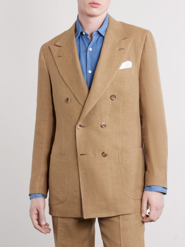 Double-Breasted Linen Suit Jacket - FR