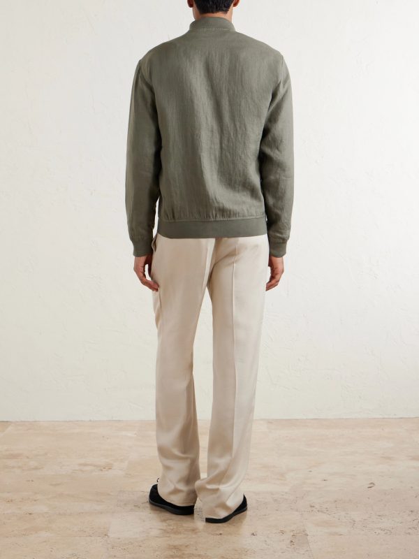Lightweight Linen Zipped Bomber Jacket - BK Lightweight Linen Zipped Bomber Jacket - BK