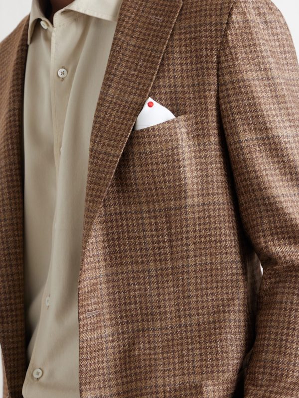 Houndstooth Wool, Cashmere, Silk and Linen-Blend Blazer - CU Houndstooth Wool, Cashmere, Silk and Linen-Blend Blazer - CU
