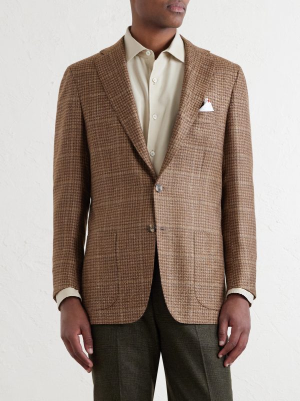 Houndstooth Wool, Cashmere, Silk and Linen-Blend Blazer - FR Houndstooth Wool, Cashmere, Silk and Linen-Blend Blazer - FR