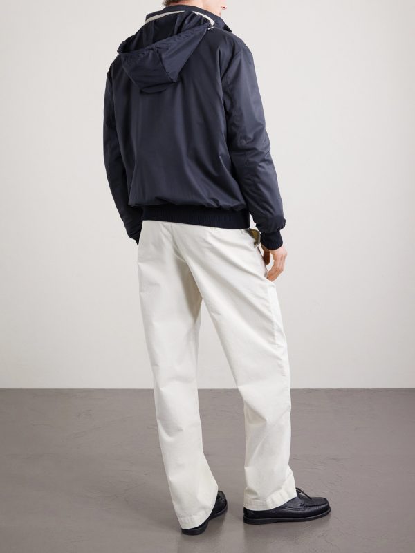 Suede-Trimmed Shell Hooded Jacket - BK Suede-Trimmed Shell Hooded Jacket - BK