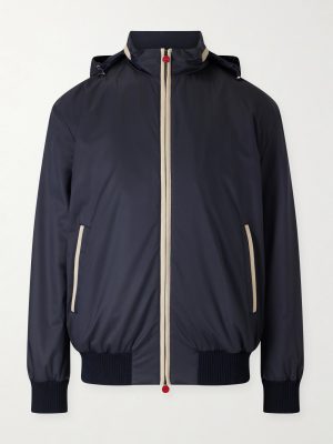 Suede-Trimmed Shell Hooded Jacket