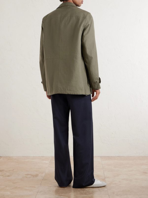 Suede-Trimmed Linen Field Jacket - BK Suede-Trimmed Linen Field Jacket - BK